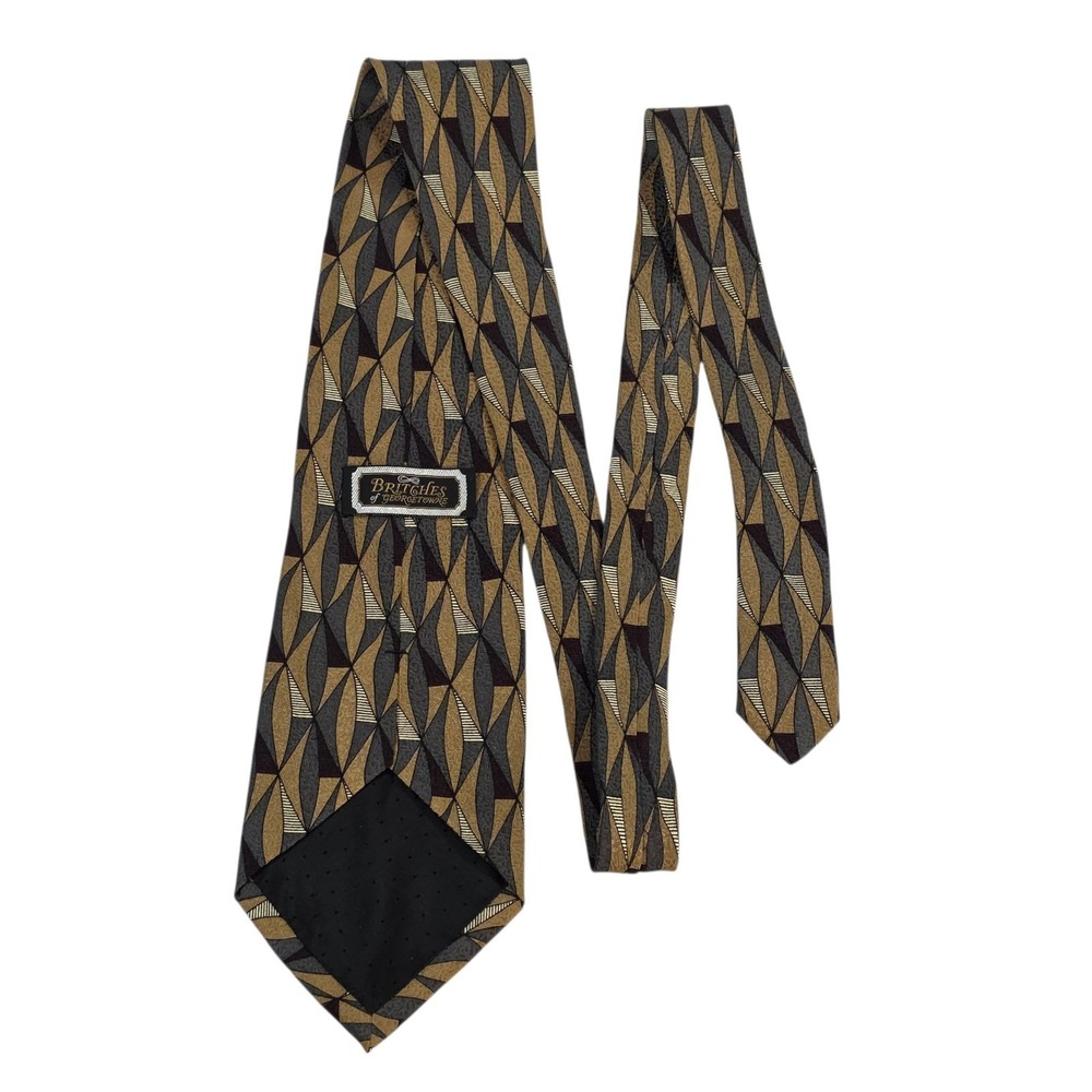 Britches of Georgetown Mens Geometric Silk Tie Tan Gray Burgundy Vintage